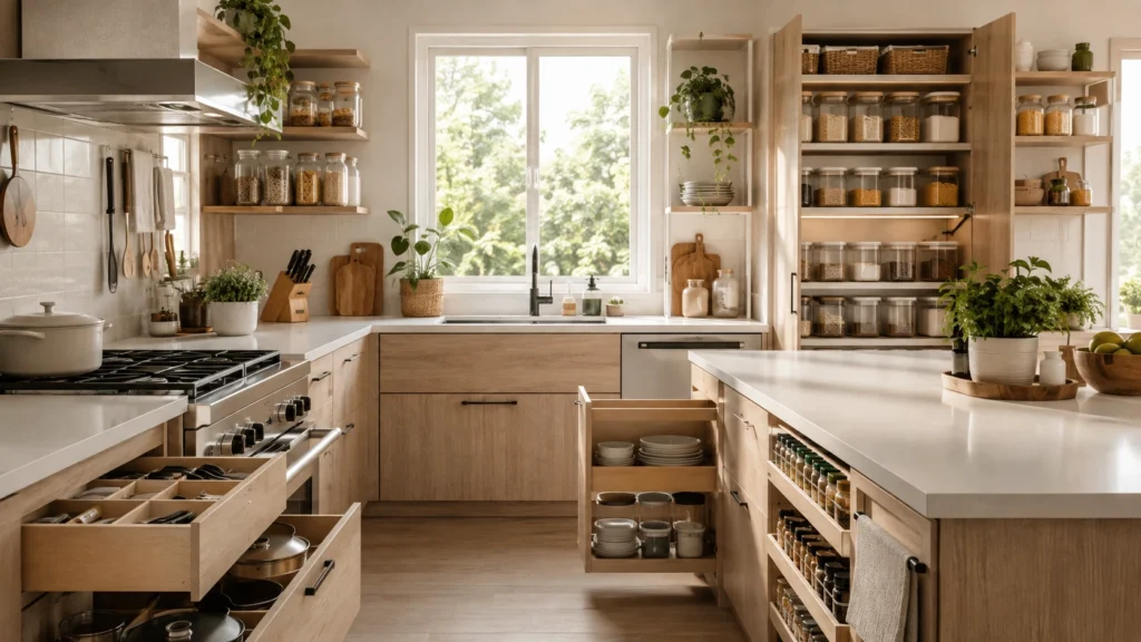 Good kitchen storage can change the entire layout of the room and streamline food preparation and cleanup. Cluttered countertops and overstuffed cabinets lead to frustrating searches for the needed ingredients or kitchenware.