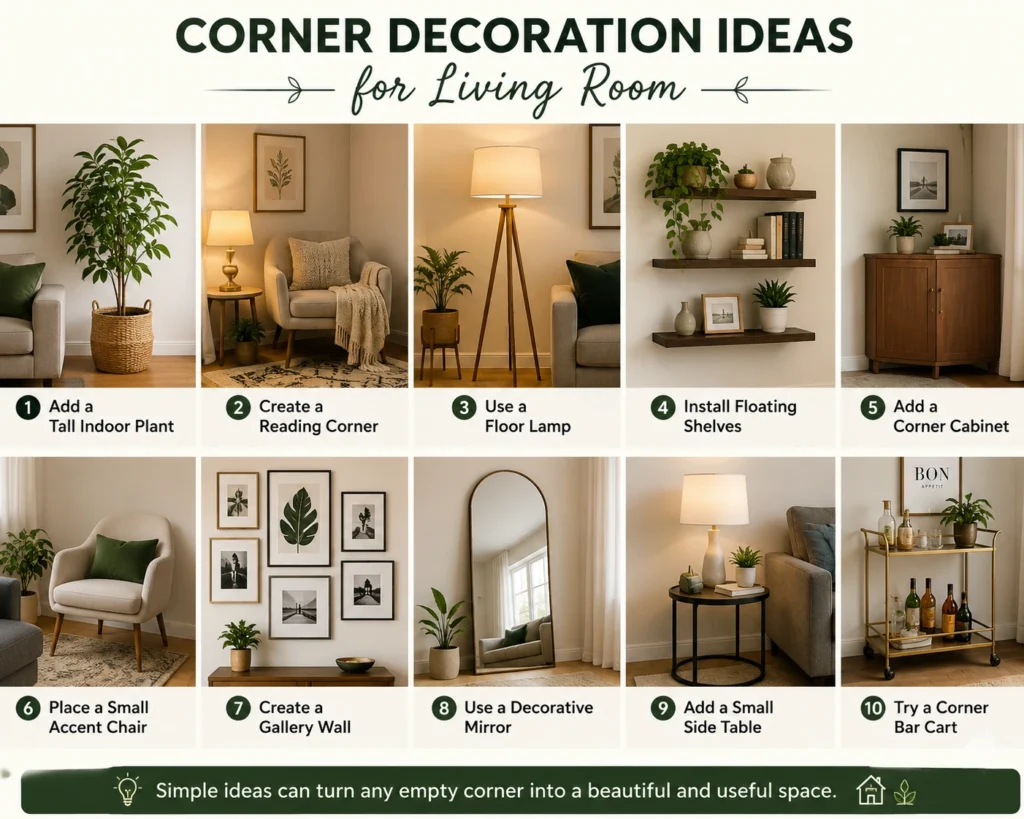 Corner Decoration Ideas for Living Room You don't need expensive furniture and huge changes to decor your living room with these corner decoration ideas for living room empty corners Chose something that match the vibe and available for the space
